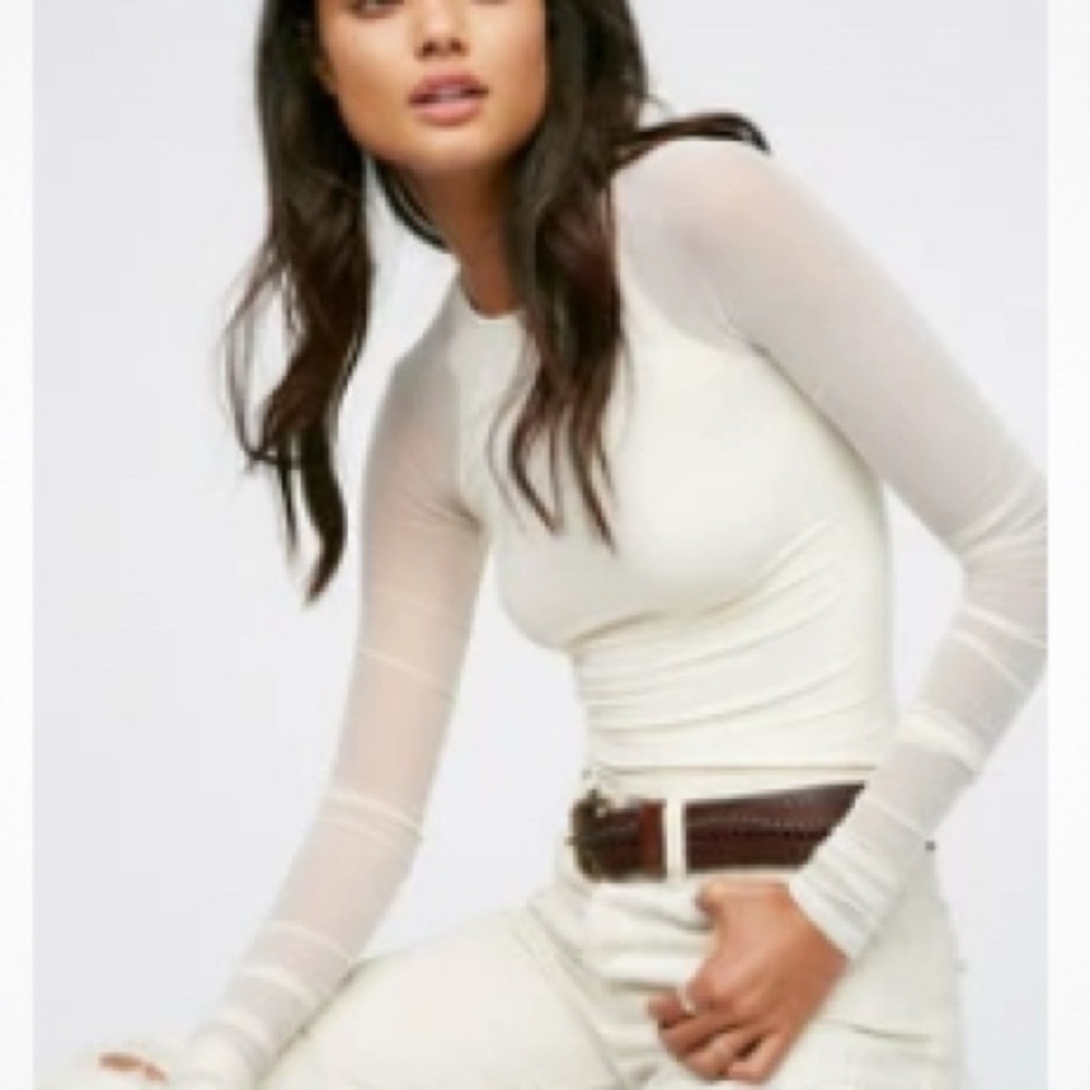 Free People Cream Long Sleeve Top